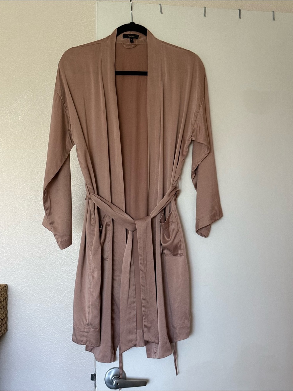 Quince Satin Wrap Robe in Mauve Taupe